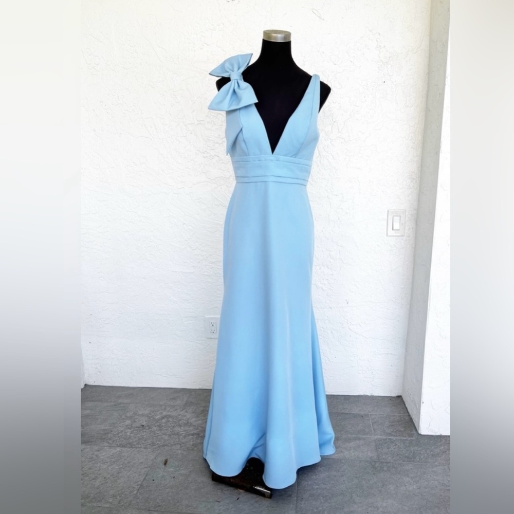 Mac Duggal 49454Blue Bow V Neck Mermaid Formal Evening Prom Gown Size 8 - Picture 3 of 10